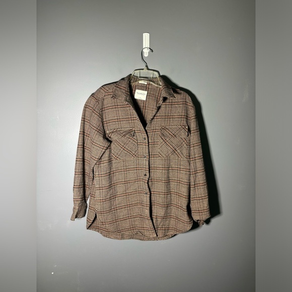 Abercrombie & Fitch Soft Collection Oversized Brown Plaid Flannel Shirt Size S - Picture 1 of 4